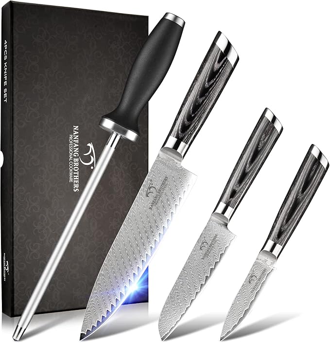 NANFANG BROTHERS® 6-Piece VG10 Damascus Knife Set, Drawer Block