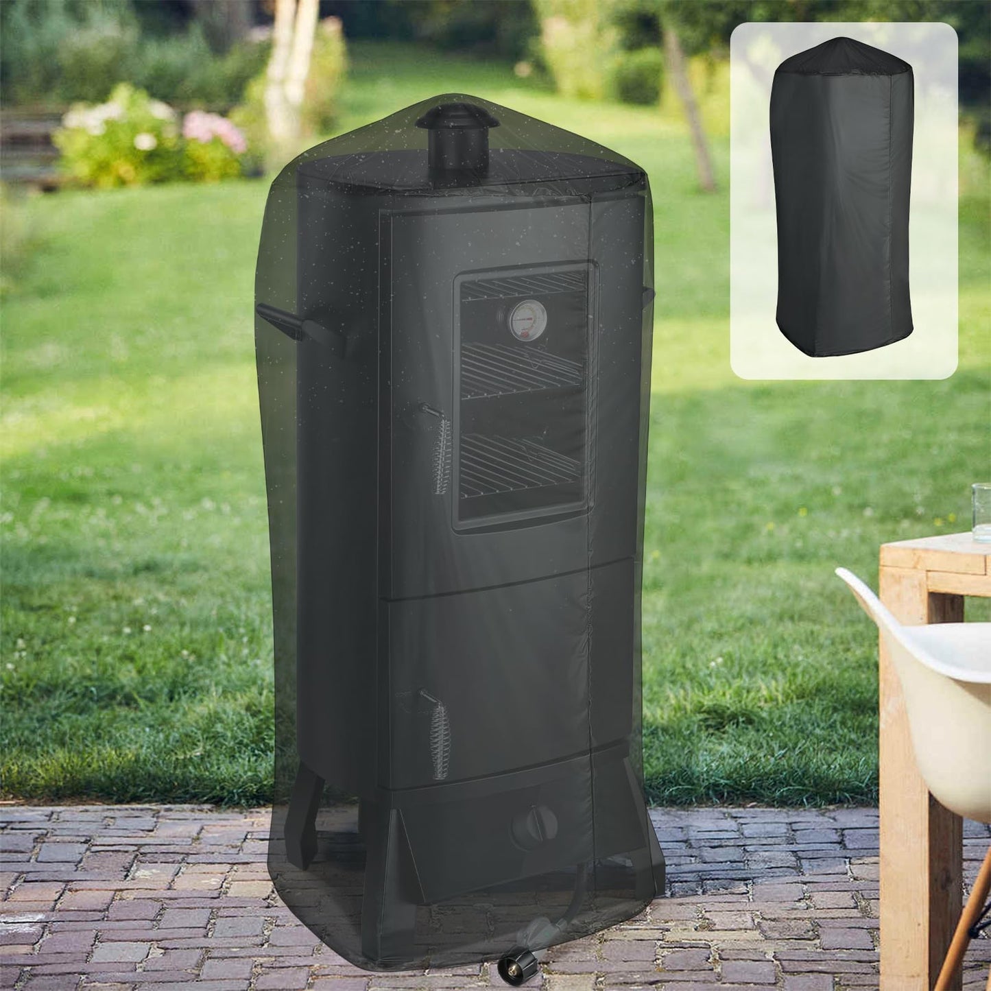 Propane Smoker with Cover, Vertical Meat Gas Smoker Grill Outdoor Heavy Duty 3 Removable Smoking Racks, Black
