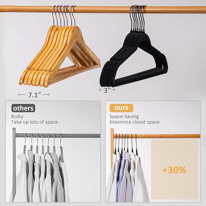 Pack of 60 Velvet Hangers, Space-Saving Heavy Duty Clothes Hangers for Suit, Non-Slip, 0.2 Inches Slim, 17.7 Inches Wide, 360° Swivel Black Hook - Black