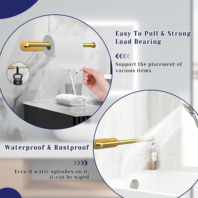 Paper Towel Holder, Self Adhesive or Drilling Paper Towel Holder Under Cabinet, Stainless Steel Gold Paper Towel Holders Wall Mount for Kitchen, Bathroom, Sink, Pantry, Fridge (Gold)