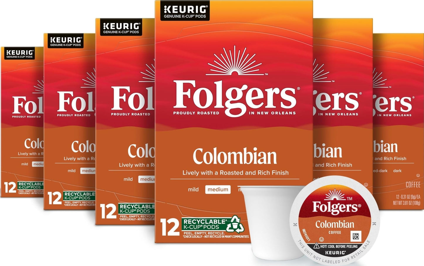 Folgers Colombian Medium Roast Coffee K-Cup Pods, Bulk 128 Count