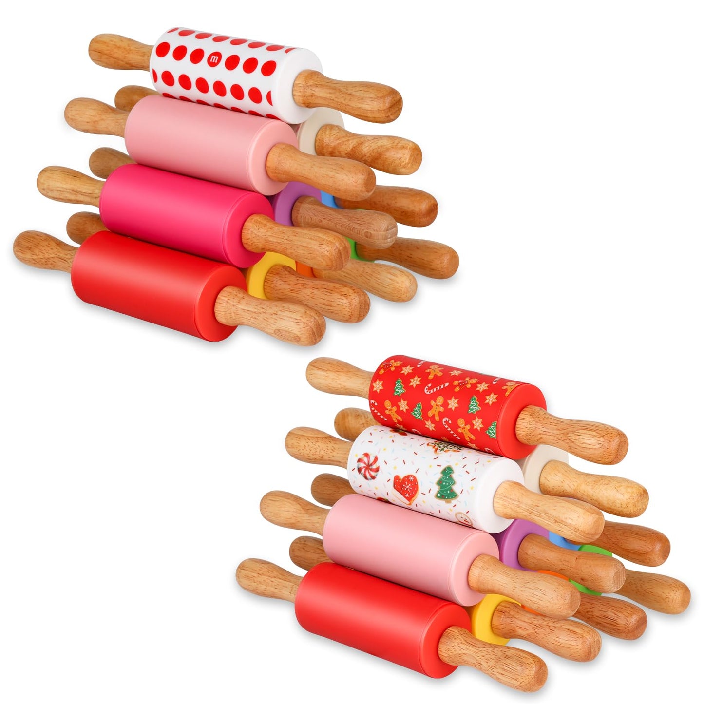 Honglida Mini Silicone Rolling Pin for Kids, Non-stick Surface Wood Handle, 9 Inch 2 Pack