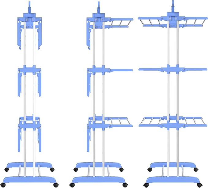 HOMIDEC Clothes Drying Rack, Large 4-Tier Foldable Drying Rack Clothing (67.7H x 19.7W x 30L Inches), Movable with 4 Castors. Multifunctional Stainless Steel Laundry Drying Rack, Blue