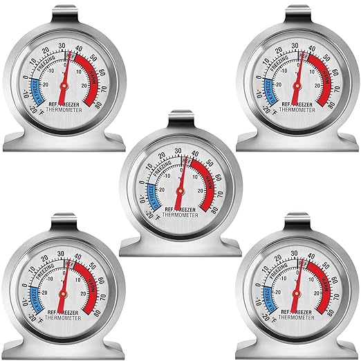 MIANLU 5 Pack Fridge Thermometer - Classic Series with Large Dial and Internal Temperature Gauge - Monitor and Maintain Perfect Temperature in Kitchen Refrigerator