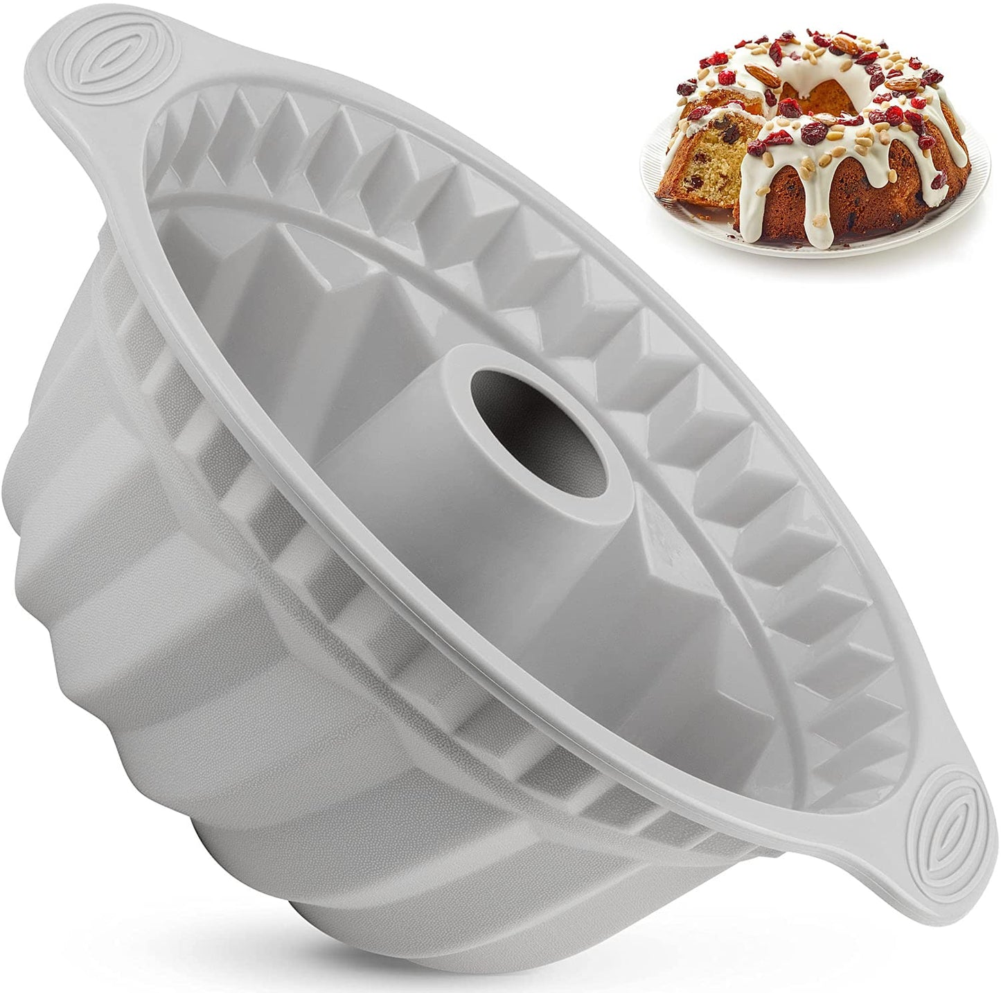 Kenond 2 Pack 9.5 Inch Silicone Fluted Cake Pan, With Sturdy Handle