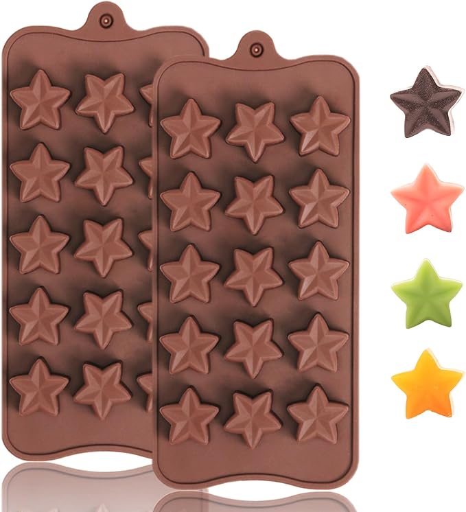ZTHapwa Small Star Silicone Molds, 15 Cavities Star Chocolate Molds for Candy/Gummy/Jelly/Fruit Snack, Mini 3D Stars Mold for Wax Melt/Resin, 2 Pcs