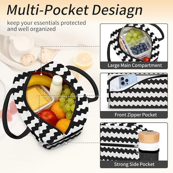 Coobiiya Lunch Bag Lunch Box for Women Men,Large Capacity Corduroy Lunch Tote Bags Insulated Reusable LunchBags Cute Cooler Bag for Work Travel Picnic adults