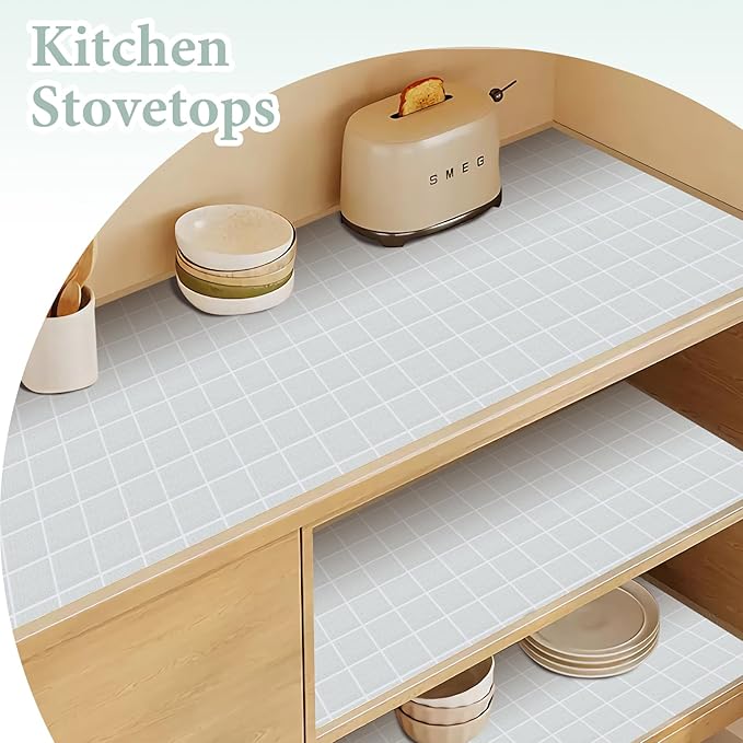 Drawer and Shelf Liner for Kitchen Cabinet: 17 in X 20 Ft Non Slip Waterproof Shelf Paper Non Adhesive Refrigerator Liners Light Gray Grid Easy Liners for Bathroom