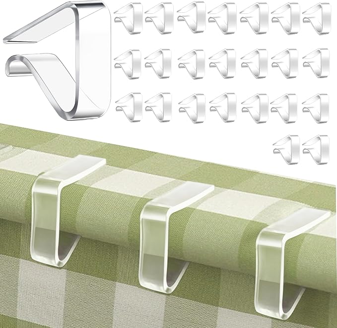 24 Pcs Clear Tablecloth Clips for Indoor Outdoor Tables, Plastic Table Cloth Holder Clips for Dining Tables, Picnic Table Cover Clip Clamps Small