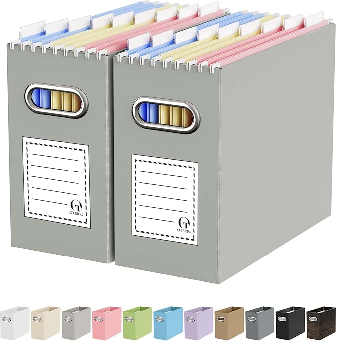 Oterri Cardboard File Organizer Box for Hanging File Folders Letter Size,File Box for Computer Desk,File Cabinet,Working Home,Office,Classroom (Grey, Letter Size - 2 Packs)