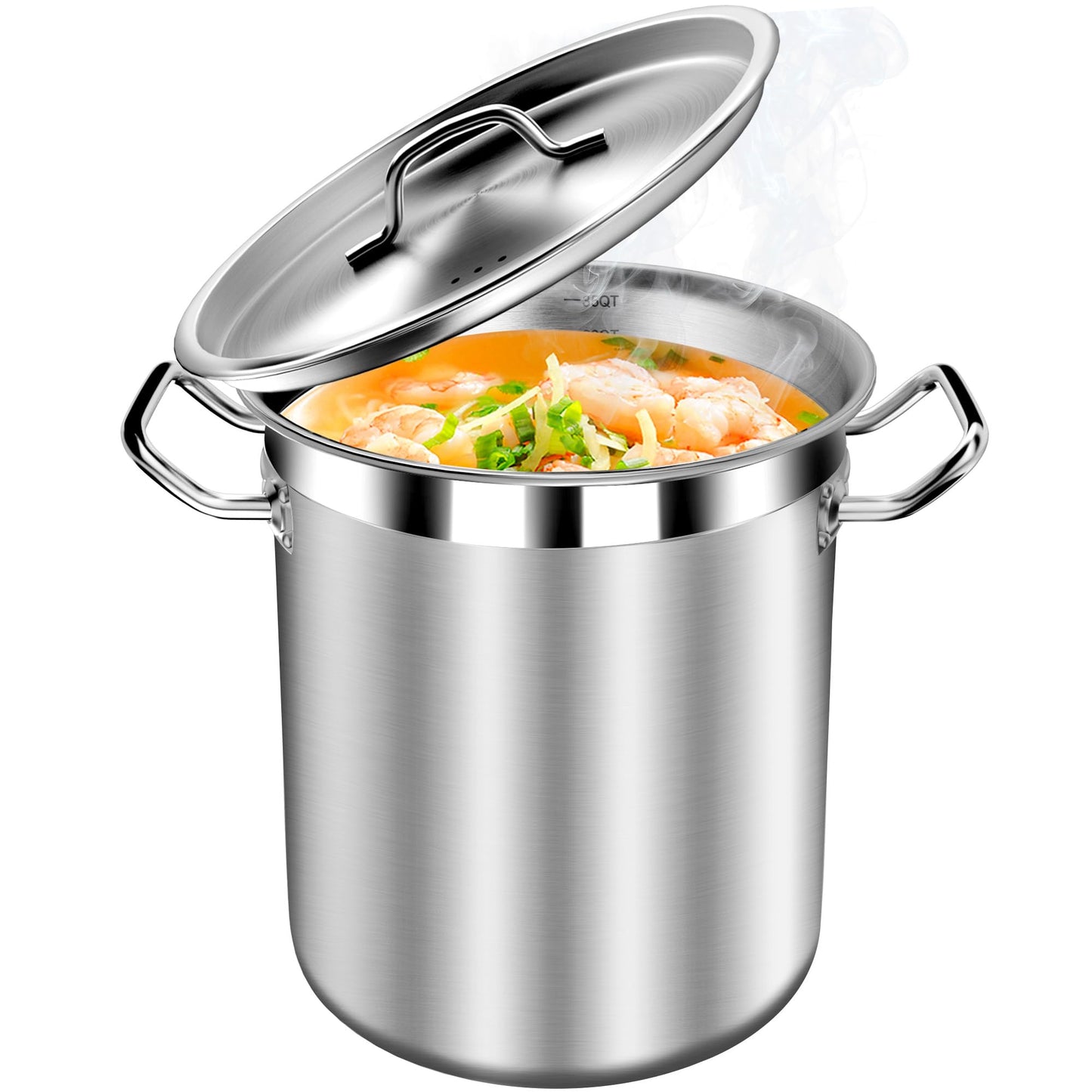 STOCKPOT 35 Quart Commercial Grade Large Stock Pot - Soup Pot with Lid - Non-Nickel Stainless Steel - Healthy Cookware Polished Stockpots - Heavy Duty - 8.8Gallon