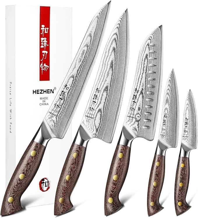 HEZHEN 8.3'' Damascus Chef Knife with Sheath – 67 Layers Damascus Steel, Ultra Sharp Professional Kitchen Knife for Home Cooking, Ergonomic Micarta Handle