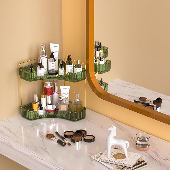 GTI 2 Tier Bathroom Counter Organizer, Multi-Function Corner Bathroom Organizer Countertop,Makeup Organizer Perfume for Dresser Vanity Tray, Spice Rack Organizer for Kitchen (Clear)