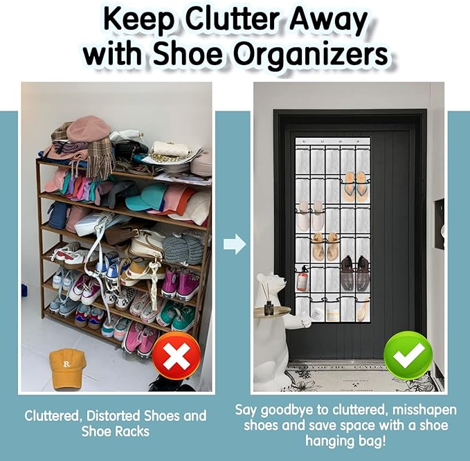 Over the Door Shoe Organizer with 30 Breathable Mesh Pockets - Large Capacity Closet Storage for Men & Women, Hanging Shoe Rack Organizer (2PC-White)