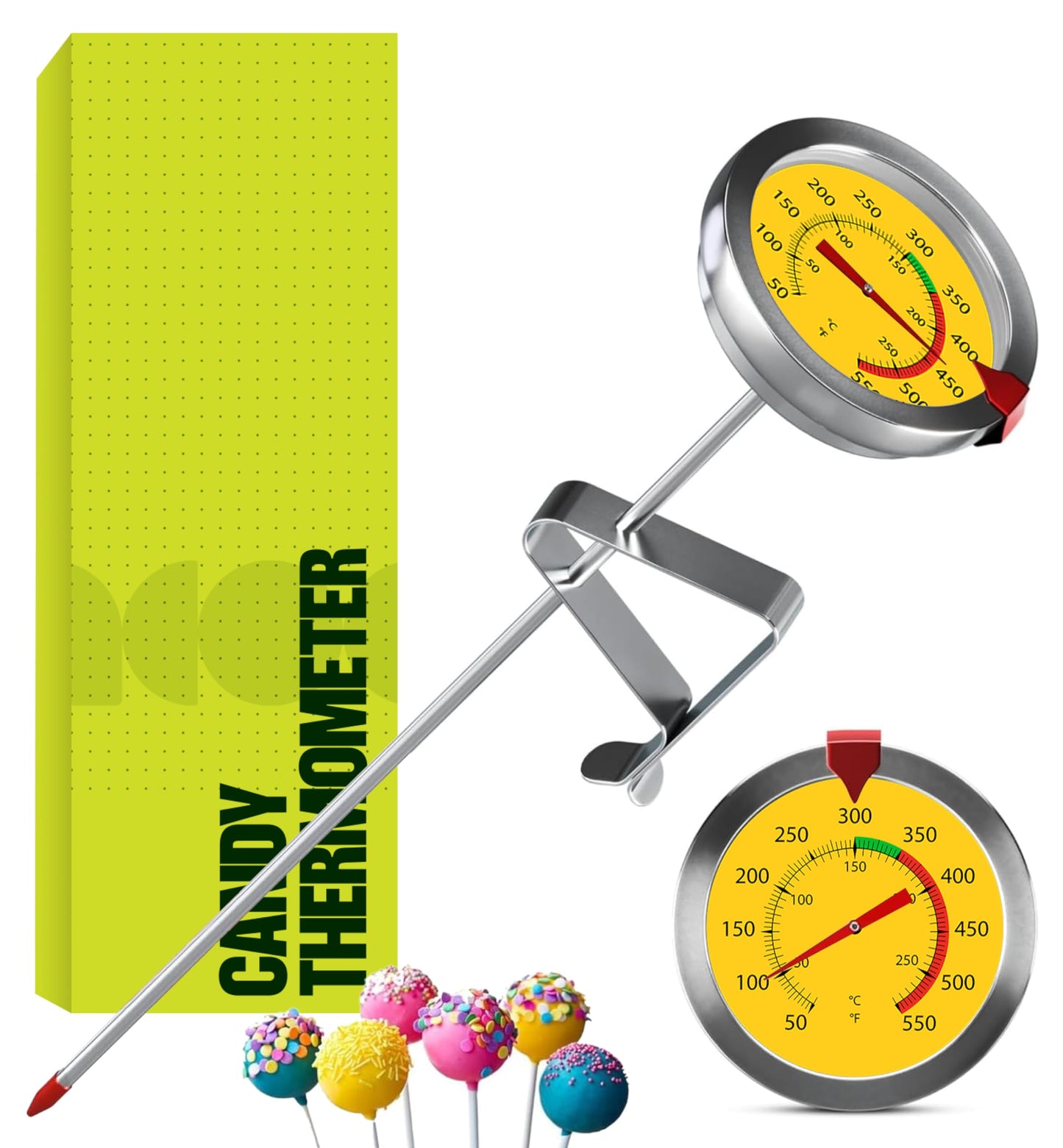 CRAFT911 Candy Thermometer with Pot Clip - Deep Fry Oil Thermometer for Frying and Candle Making (Green)