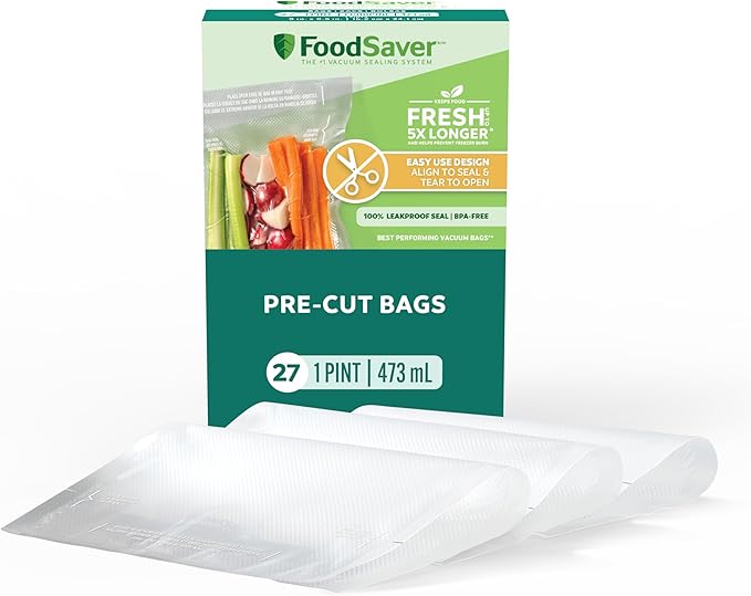 FoodSaver Quart Pre-Cut Vacuum Seal Bags, Easy Use Vacuum Storage Bags, Align to Seal and Tear to Open Vacuum Sealer Storage Bags, 43 Pack