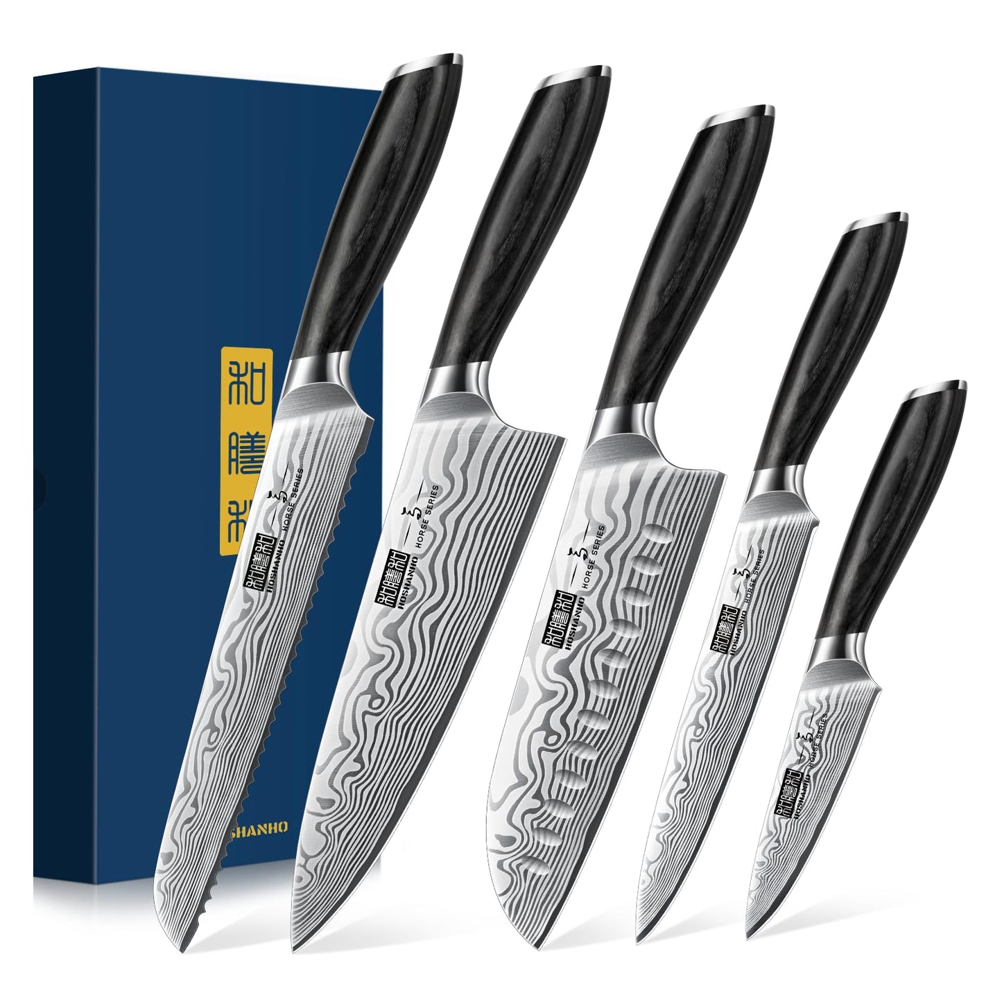 HOSHANHO 5 Pieces Knife Set, High Carbon Powder Steel Forged Chef Knife Set