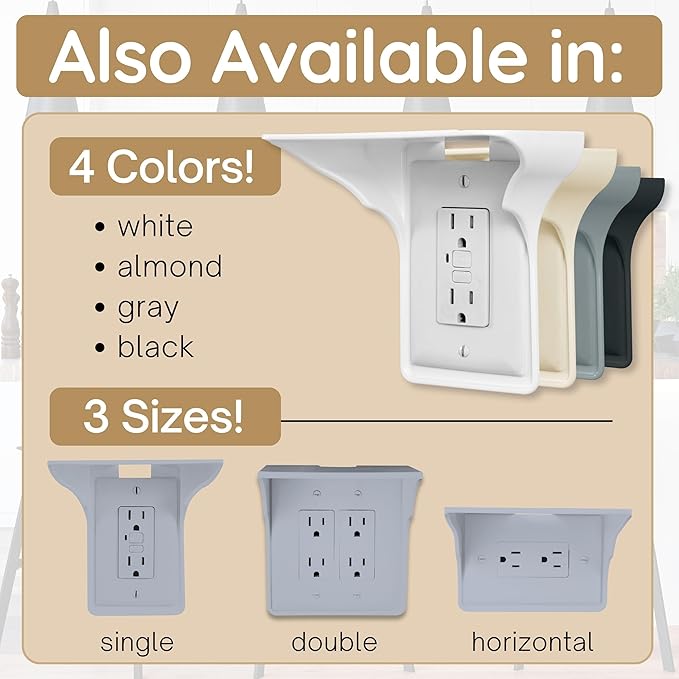 BeraTek Power Perch Wall Outlet Shelf | Declutter & Reclaim Counter Space | Bedroom & Bathroom Organizing Shelves | Alexa Echo Dot Holder, Router Shelf, Holds Electric Toothbrush | Gray, 2-Pack
