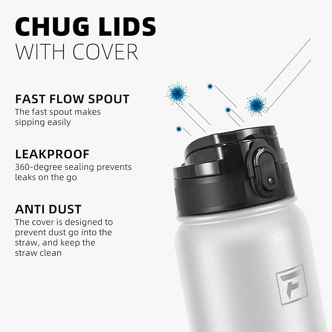Fanhaw 20 oz Insulated Stainless Steel Water Bottle with Anti-Dust Chug Lid, Leakproof Vacuum Metal Bottle for Kids, Women & Men (White Black)