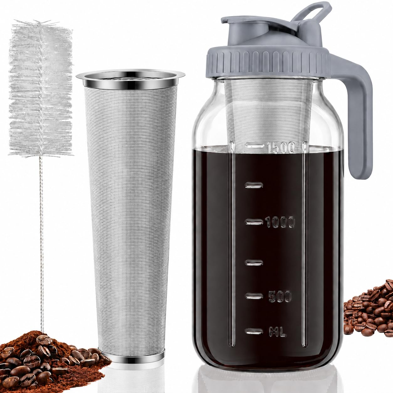 JunVpic Cold Brew Coffee Maker, 64 oz Glass Mason Jar Pitcher