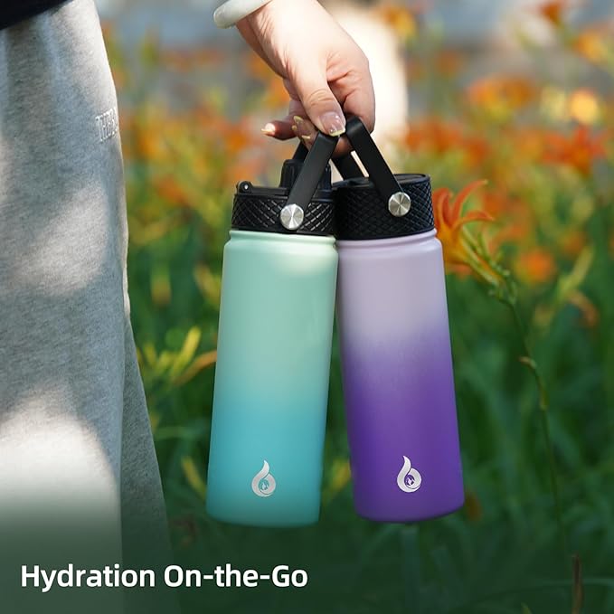 BJPKPK Insulated Water Bottles with Straw Lid, 40oz Stainless Steel Water Bottles with 3 Lids, BPA Free Leakproof Thermo, Tumblers, Cups for Sports, Gym- Coral