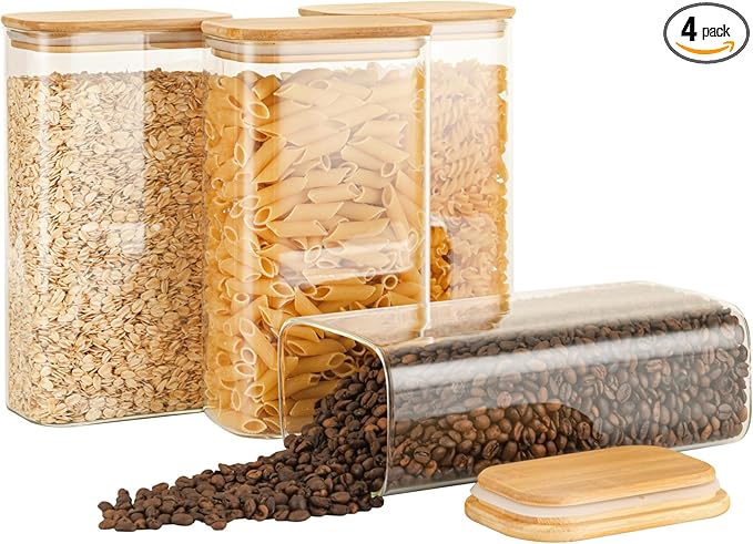 D2scrma 64oz/2Qt Rectangle Glass Storage Containers with Lids 4-Pack
