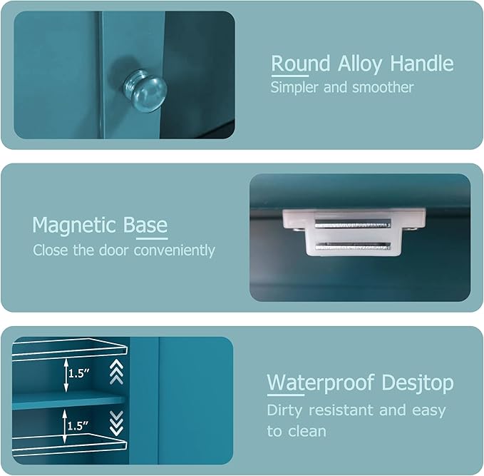 TaoHFE Turquoise Bathroom Cabinet,Bathroom Wall Cabinet with 2 Door Adjustable Shelves,Over The Toilet Storage Cabinet,Blue Bathrooms Cabinet Wall Mounted,Medicine Cabinets for Laundry