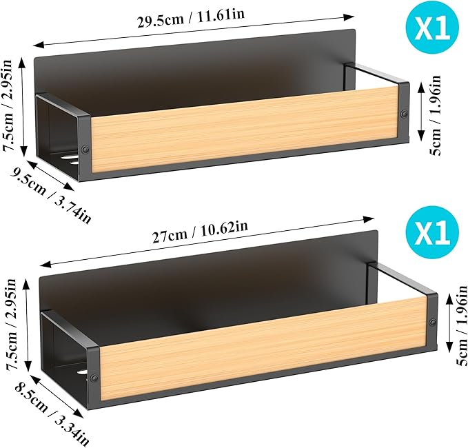 2 Pack Magnetic Spice Storage Rack Organizer for Refrigerator and Oven, Wood Fridge Organizers and Storage