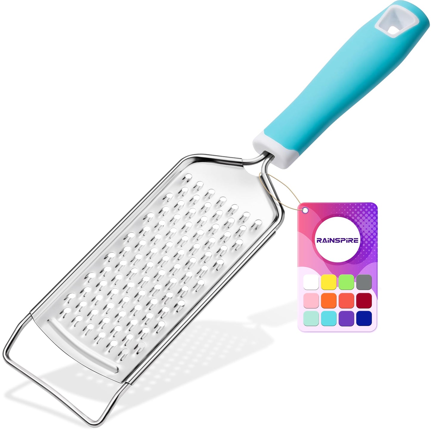 Rainspire Professional Cheese Graters for Kitchen Stainless Steel Handheld, Metal Lemon Zester Grater With Handle For Cheese, Chocolate, Spices, Kitchen Gadgets Tools, Soft Grip Handle (Blue)