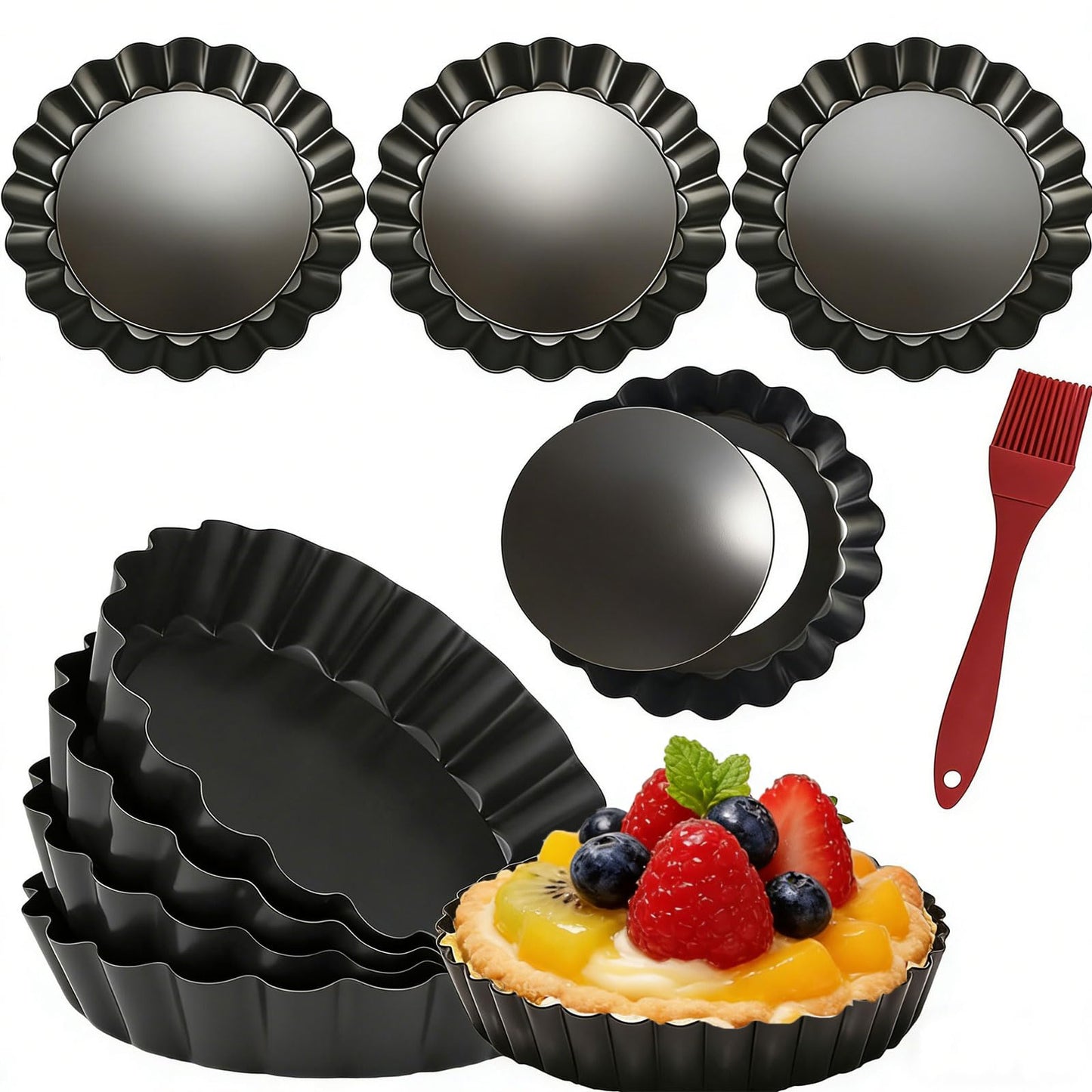 DATANYA Mini Tart Pans Removable Bottom 3 Inch, Carbon Steel Nonstick Quiche Pan Pie Tart Tin Mold, 0.8inches High for Baking Tartlets, Pies, Cakes, Cupcakes - Premium Champagne Gold 12PCS