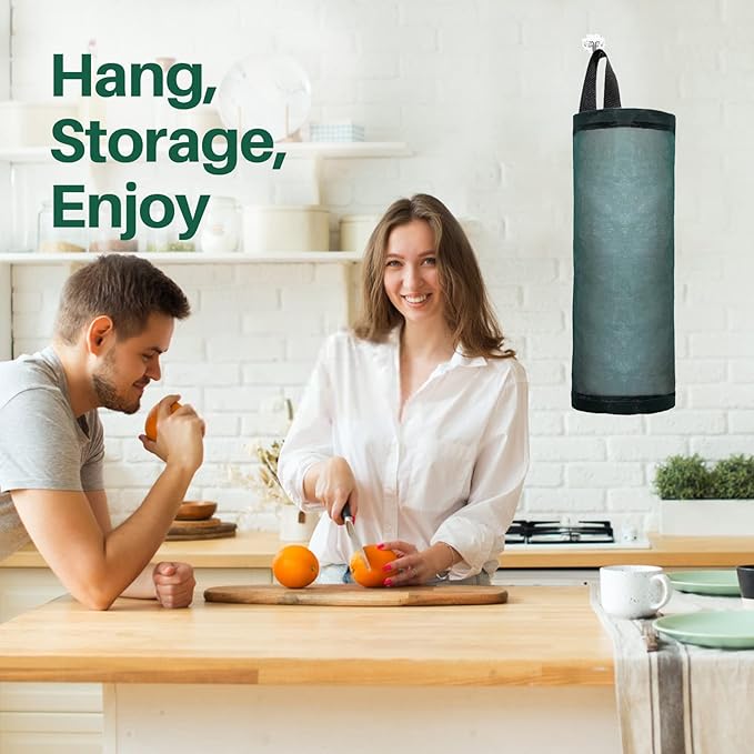 TOGETRUE Plastic Bag Holder, Mesh Grocery Bag Holder Hanging Storage Bag Dispenser (Dark Green 2 Packs)