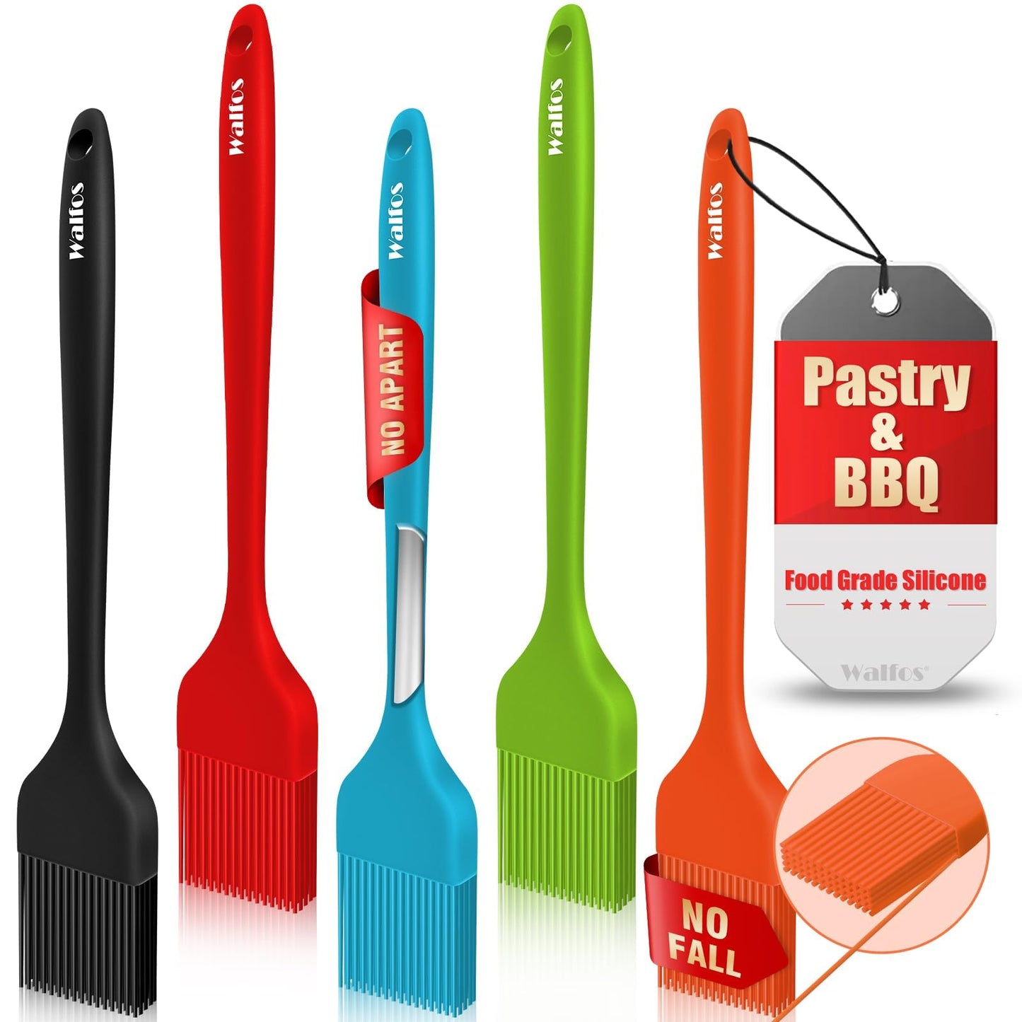 Walfos 3 Size Basting Brush, 600°F High Heat Resistant Silicone Pastry Brushes for BBQ, Baking, Kitchen Cooking, Desserts- BPA Free&Dishwasher Safe