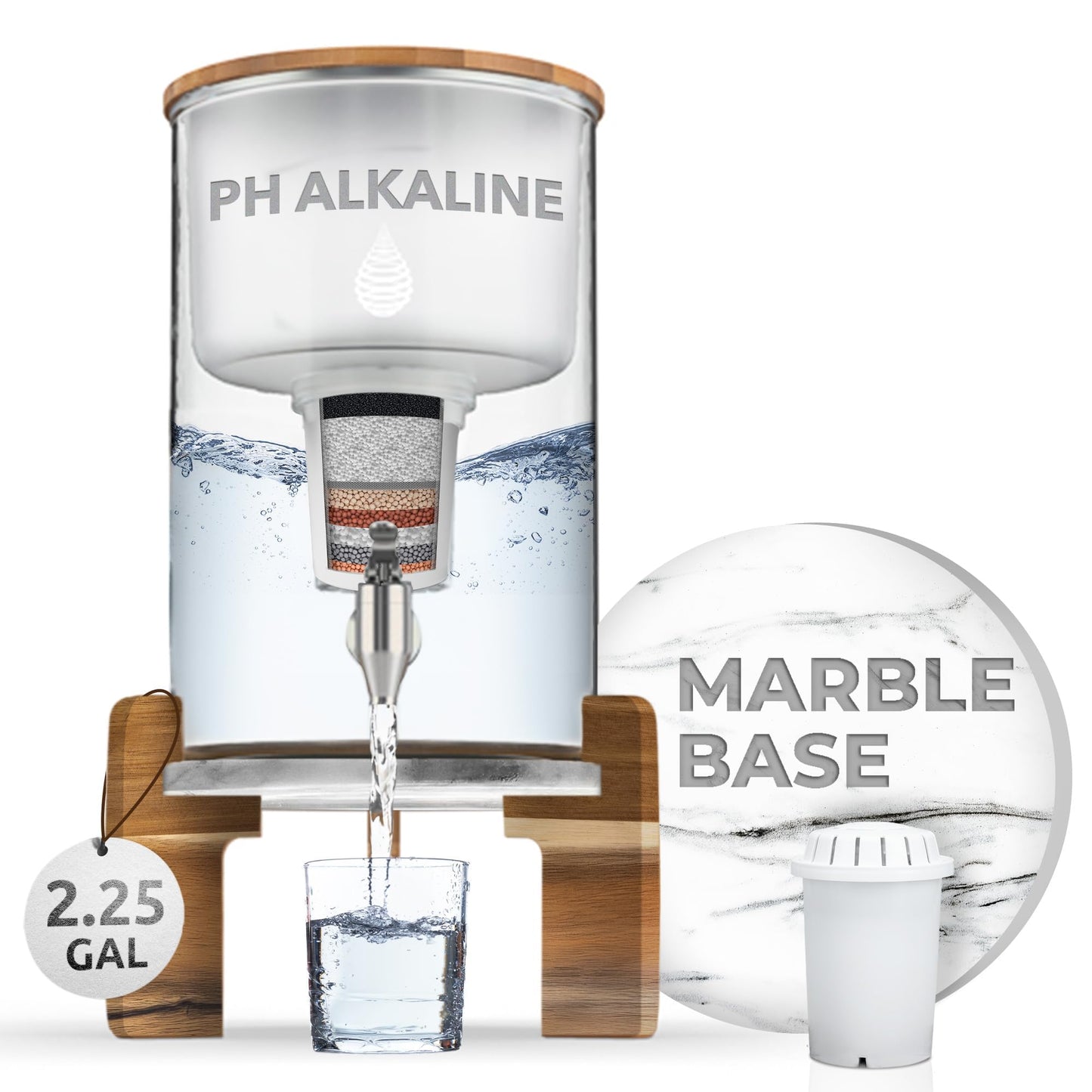Invigorated Water pH Recharge Glass Alkaline Water Filter Dispenser System