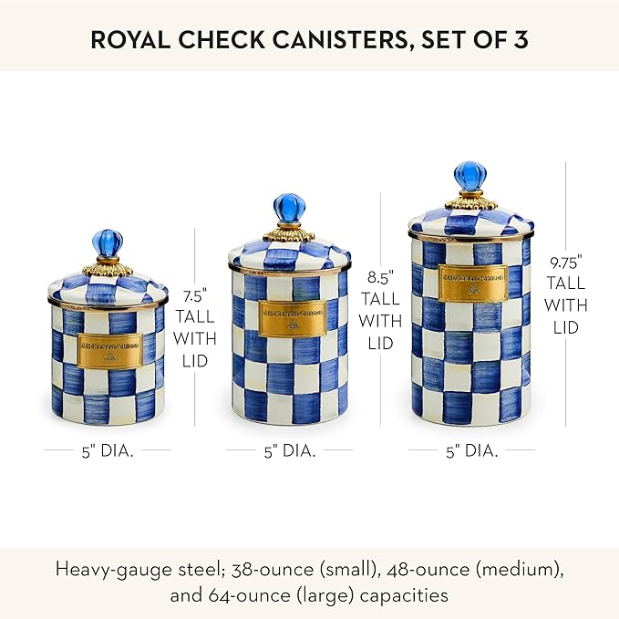 MACKENZIE-CHILDS Enamel Canister Set, Blue-and-White Royal Check