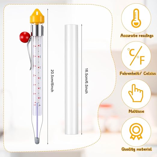 Photect 1 Pcs Candy Thermometer with Pot Clip 8", Yellow