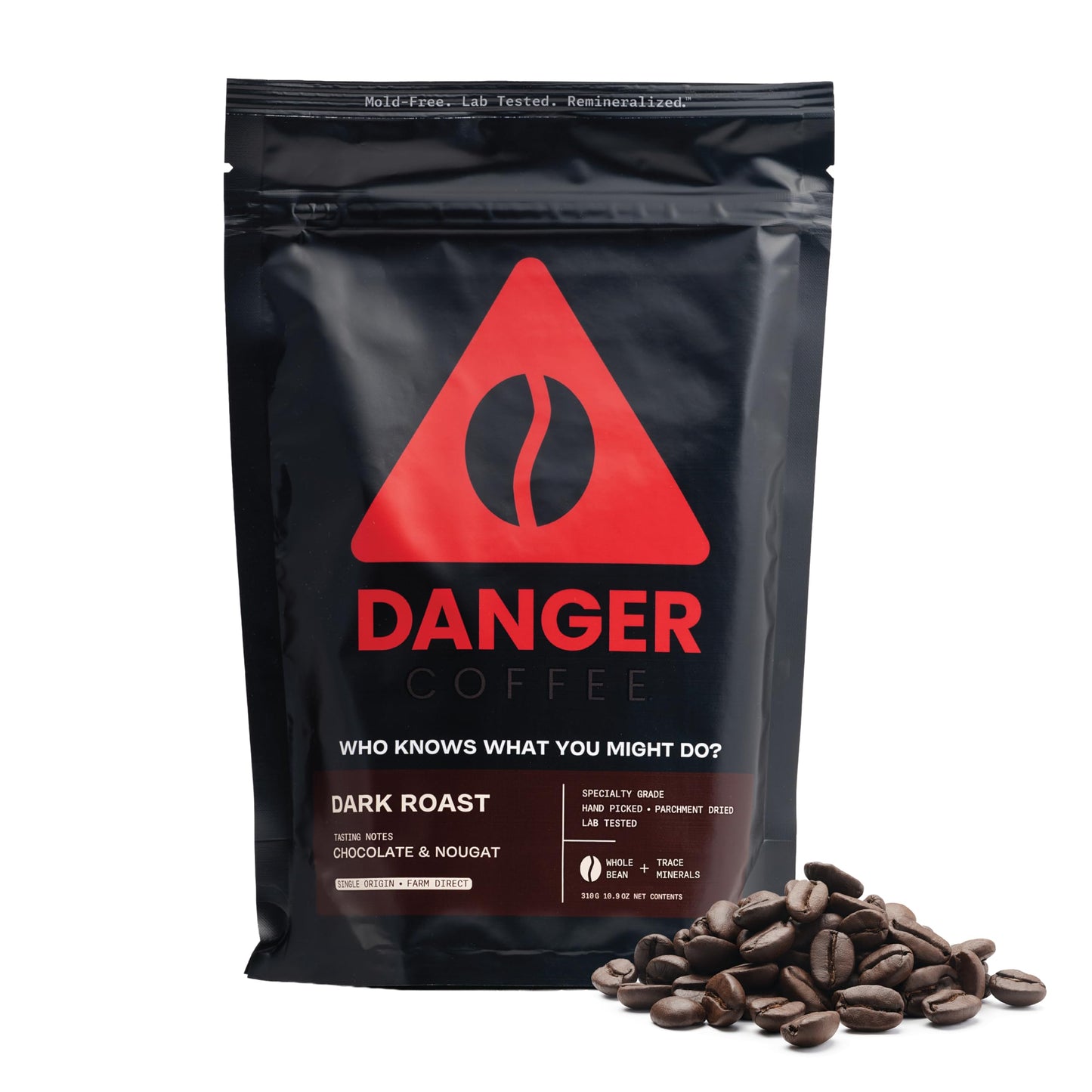 Danger Coffee Whole Bean by Dave Asprey | Mold Free, Dark Roast | 10.9 oz