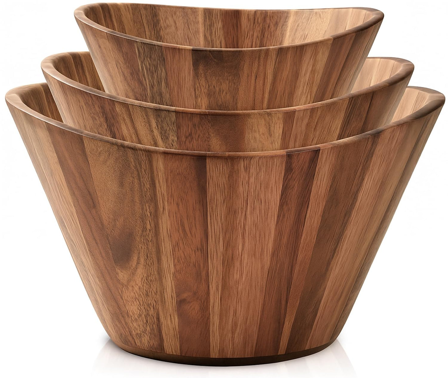 Wooden Salad Bowl Set of 3, Round 12" 10" 8" Wood Bowls for Serving Food