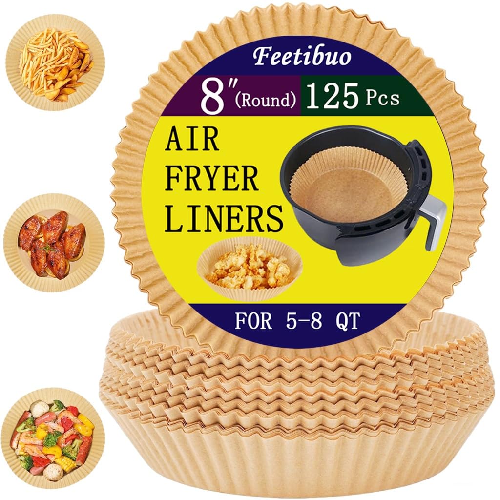 Feetibuo parchment paper for air fryer, 8.9inch square air fryer liners disposable,125PCS Non-stick parchment paper sheets for 8-12QT airfryer liners, Baking, Roasting Microwave