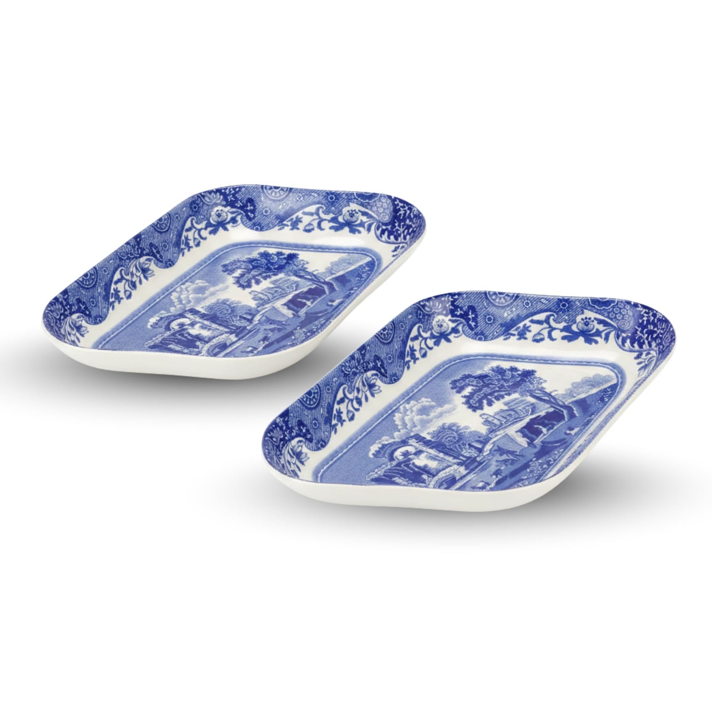 Spode Blue Italian Pickle Dishes | Set of 2 Serving Trays for Appetizers and Hors D'oeuvres | 8.5 x 5.5 Inch | Blue and White | Made of Porcelain | Microwave and Dishwasher Safe