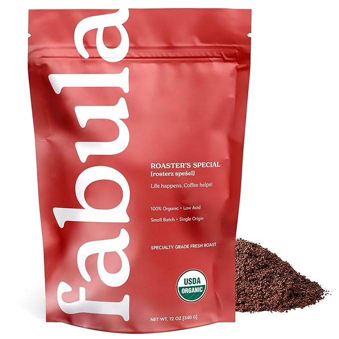 Fabula Organic Decaf Coffee Beans - Swiss Water Process - Low Acid Whole Bean Coffee - Medium Roast - Mold Free, Non-GMO & Single Origin - 12 oz