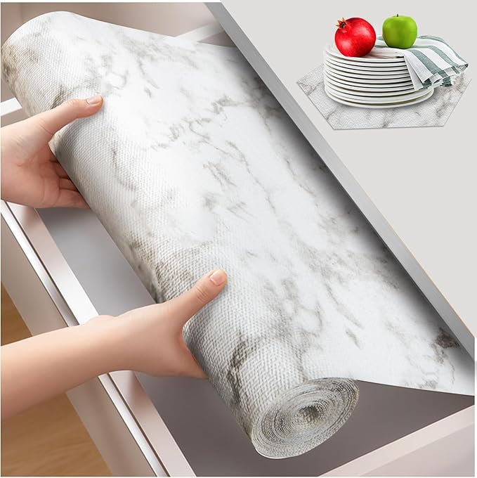 Beautysaid Shelf and Drawer Liner for Kitchen Cabinet, Non Adhesive Non Slip Shelf Paper Waterproof Washable Thickened for Dresser Pantry Shelve Bathroom Protector Liner(Marble,12 in x 10 FT)