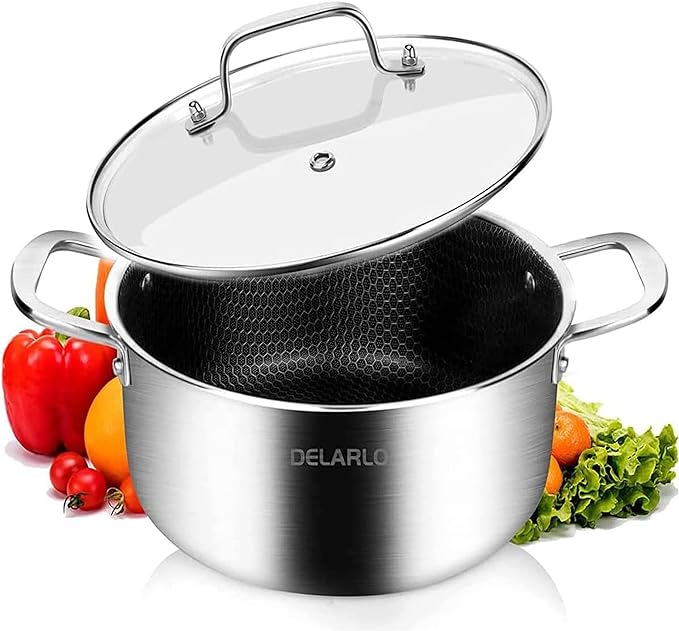 DELARLO Tri-ply Stainless Steel 20 Quart Heavy Duty Induction Stock Pot