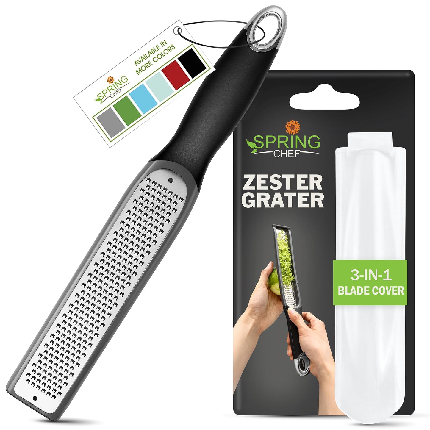 Spring Chef Stainless Steel Lemon Zester - Garlic & Ginger Grater - Green