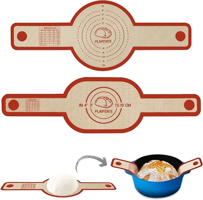 PLAPITATE Silicone Bread Sling for Dutch Oven Liner, 2 Pack Non-Stick, Easy Clean Reusable Silicone Baking Mat with Long Handles, Easy to Transfer Sourdough Bread, Red