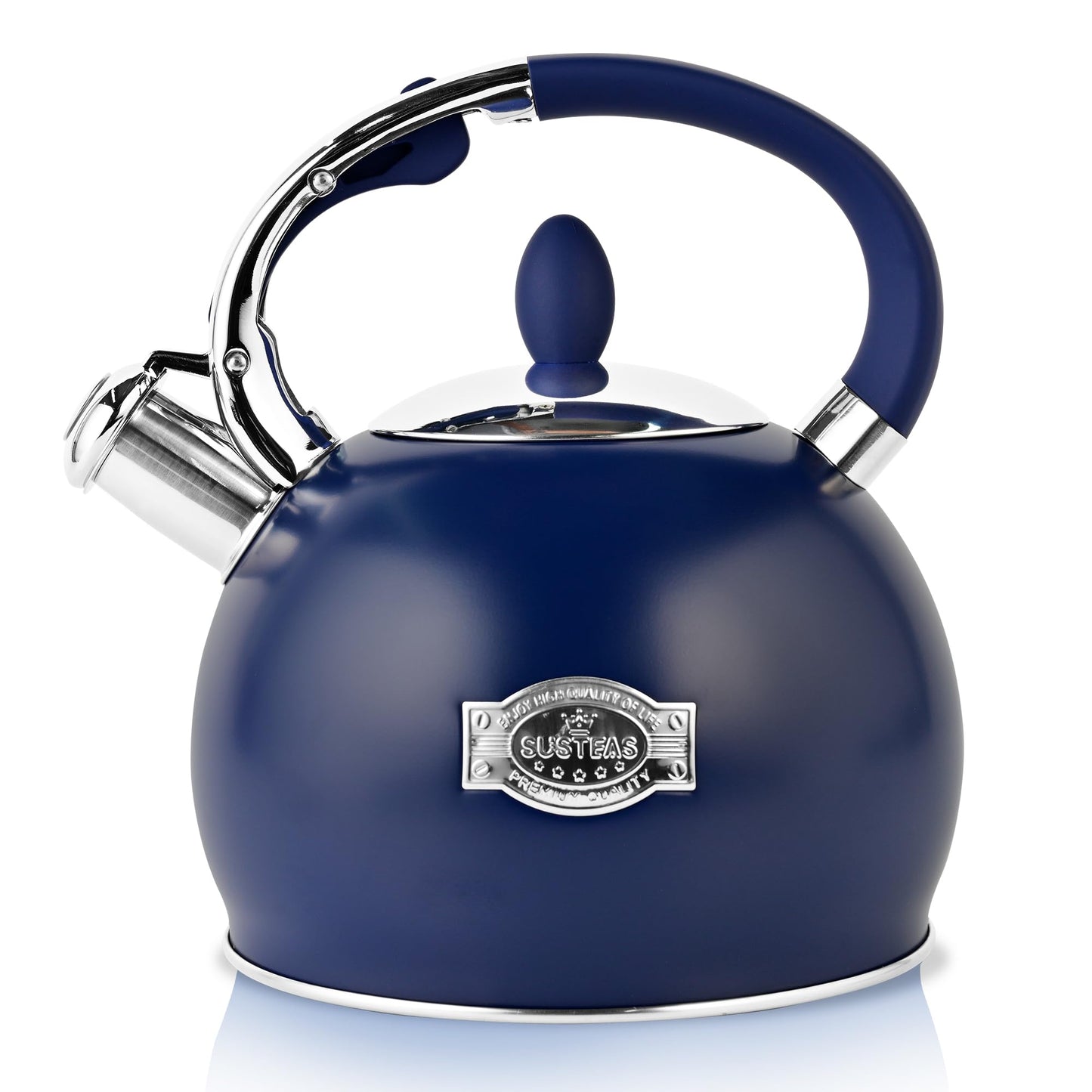 SUSTEAS Whistling Tea Kettle, 2.7QT Food-Grade Steel Teapot, WHITE