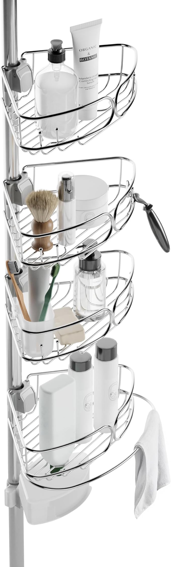 Zenna Home Tension Pole Shower Caddy Corner Organizer, Adjustable Standing Shower Caddy with 4 Shelves, Rustproof Bathroom Tension Rod Organizer, 60 to 108 Inch, Stainless Steel