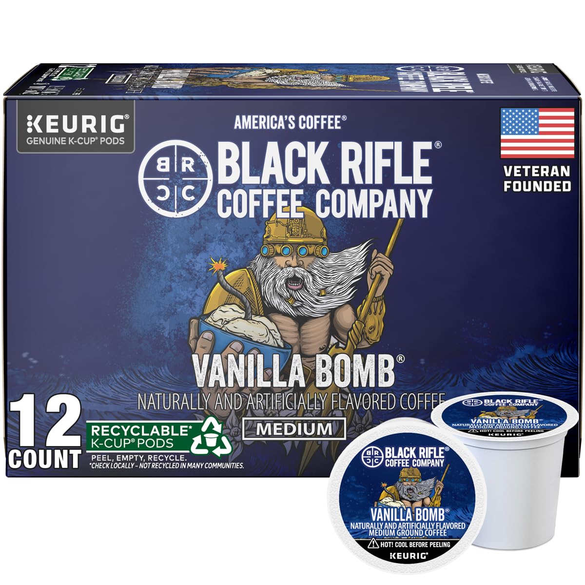 Black Rifle Coffee Medium Roast K Cup Coffee Vanilla Bomb 12 Count