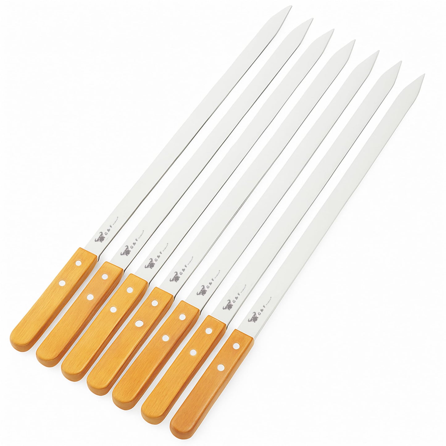 G & F Products BBQ Skewers, 23" Flat Stainless Steel Metal Kabob Skewers with Wooden Handles, Reusable 8-Piece Set with Storage Bag for Grilling Meat, Vegetable & Shish Kebab