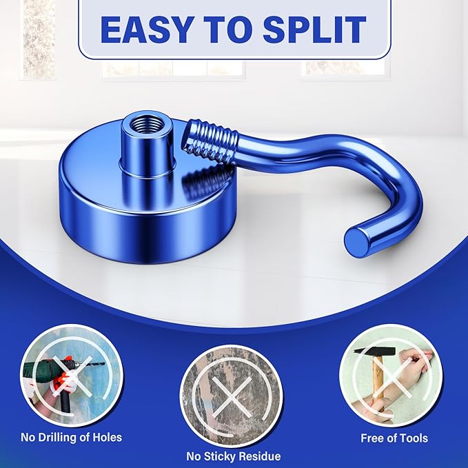 Magnetic Hooks, 25lb Heavy Duty Magnets with Hook, Strong Magnetic Hook Heay Duty for Cruise Cabins, Grill, Classroom, Garage, Household Essentials (Blue, Pack of 8)