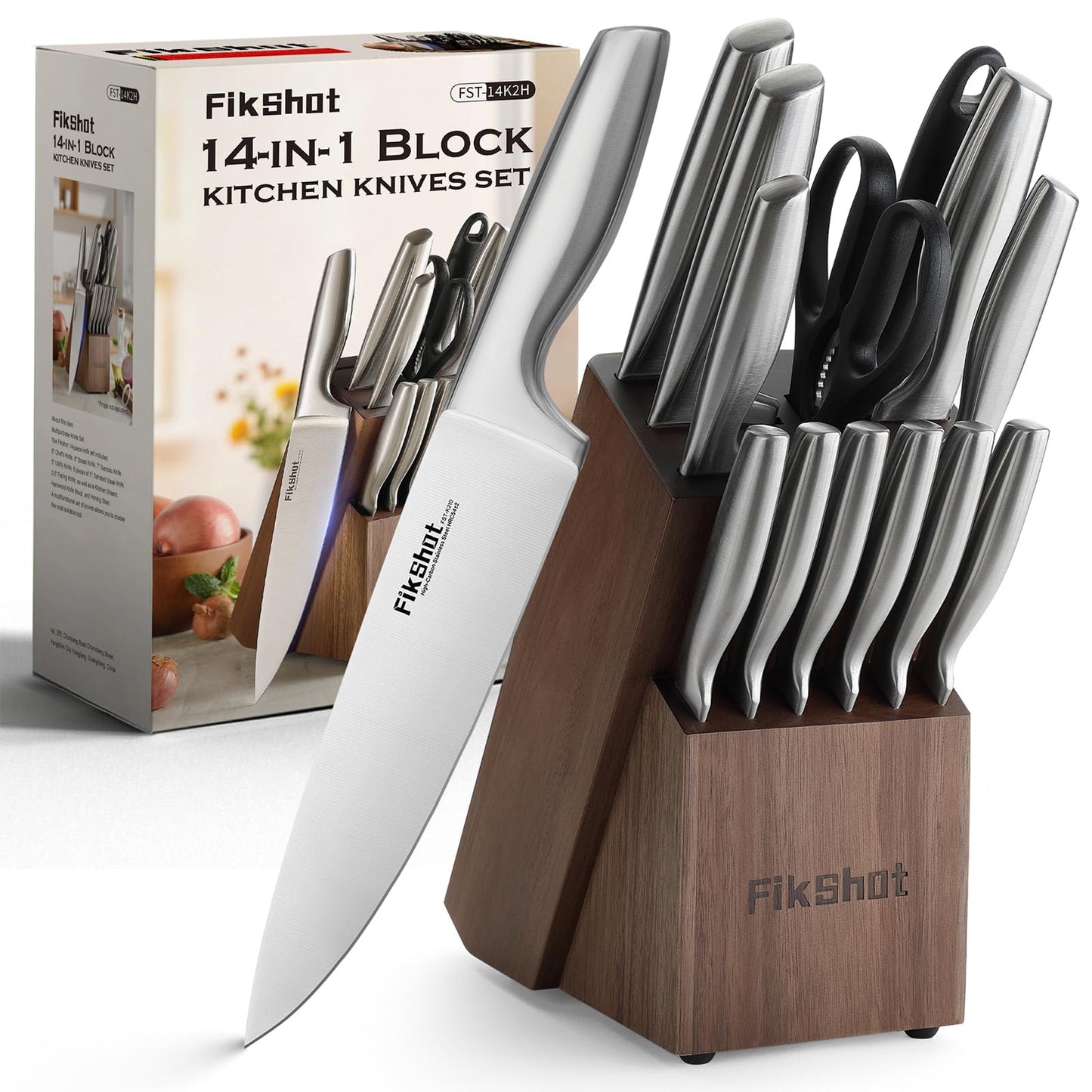 Fikshot Knife Set, German Stainless Steel, Black, 14-Piece kitchen knives